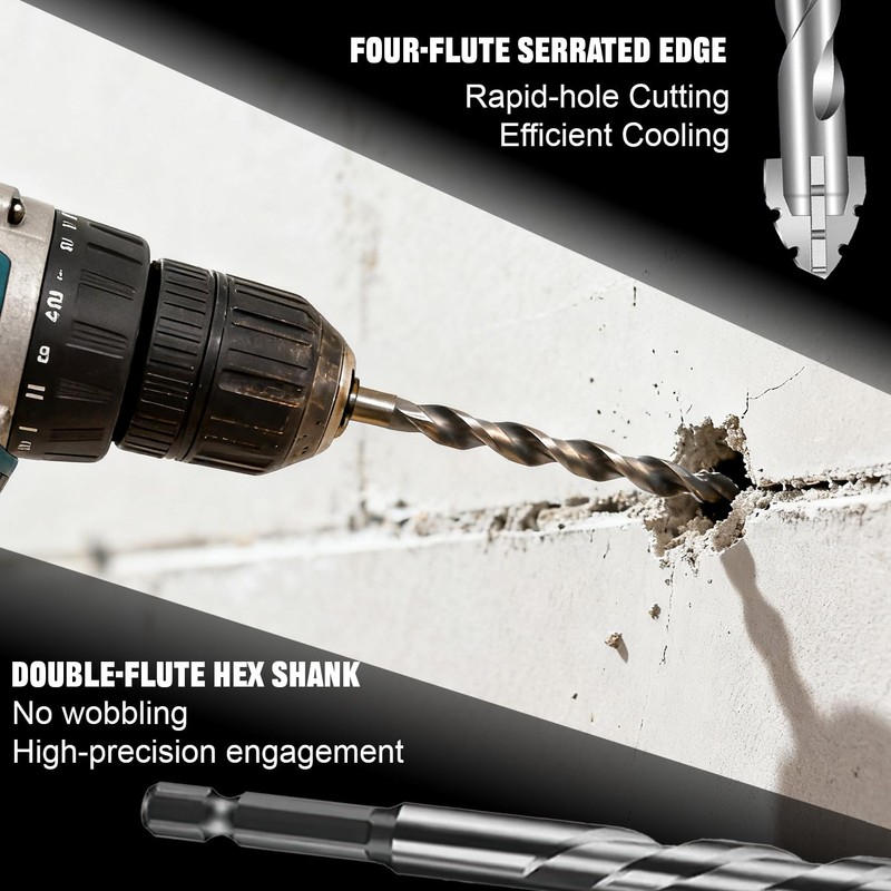 XQIGI 6 PCS 4-Flute Sawtooth Eccentric Twist Drill Bit, High