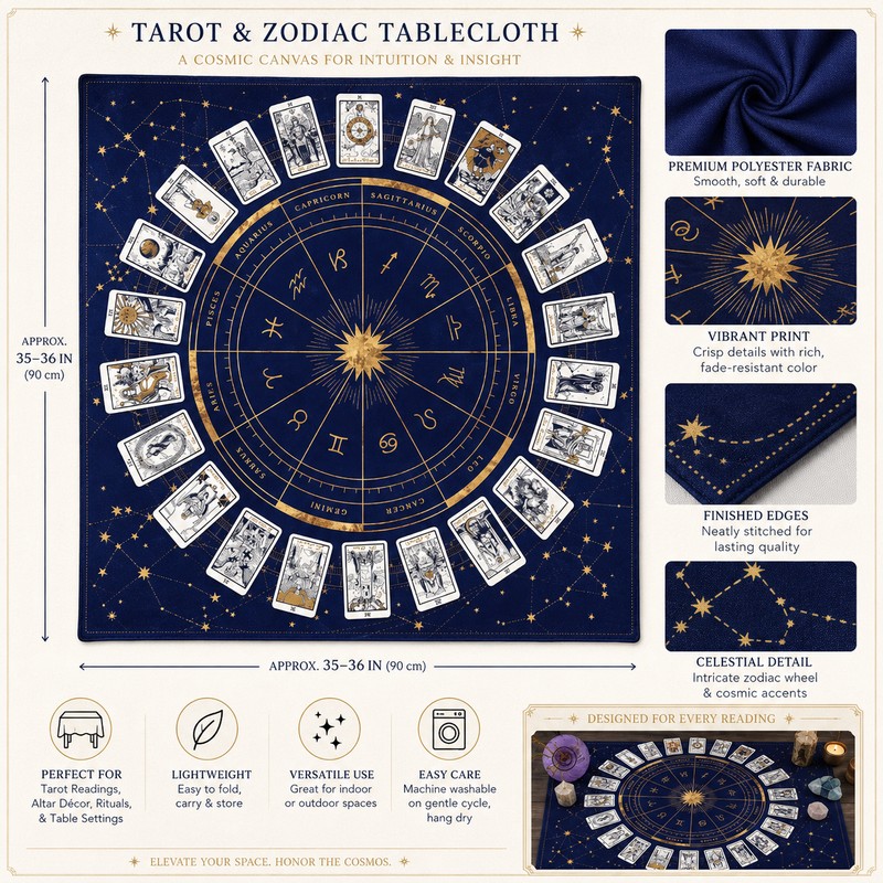 12 Zodiac Tarot Card Tablecloth for Readings – Foldable Card