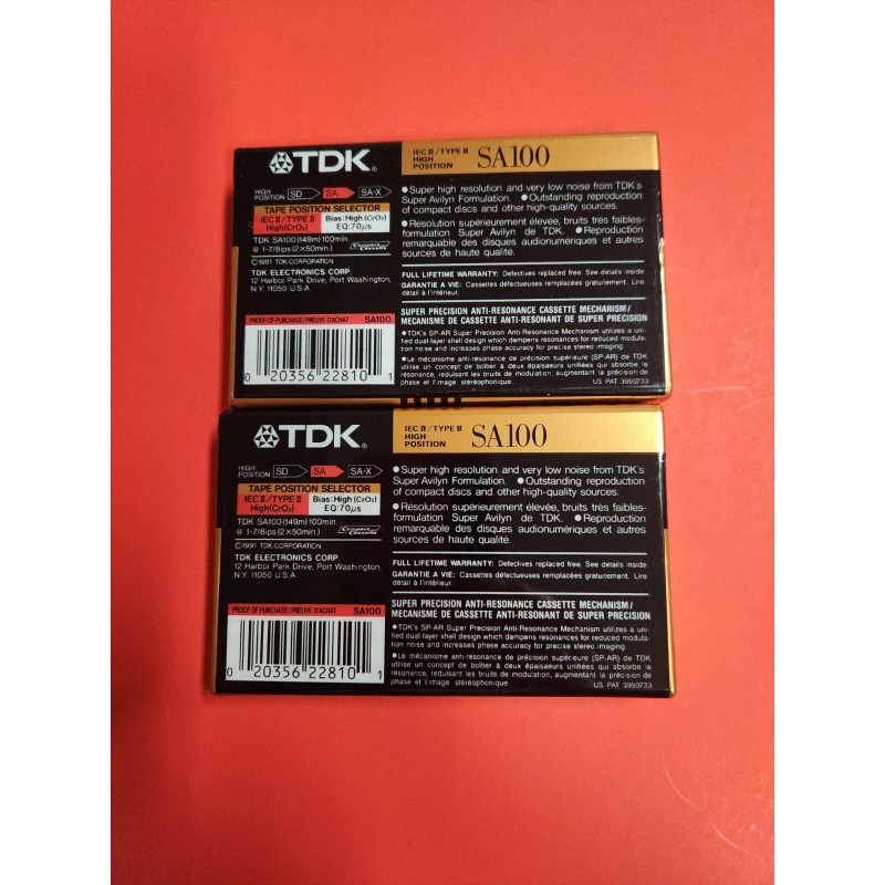 TDK LOT of 2 TDK SA100 New & Sealed High