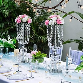 Nuptio 10 piezas de 60 cm de alto florero de metal de cristal soportes de flores centro de mesa de boda lámpara para mesas de recepción suministros de boda