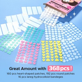 LitBear 3 IN 1 Acne Patch for Face, 7 Sizes 368 Patches Hydrocolloid Acne Patches for Chin, Forehead, Nose, 16 XL Pimple Patches Large for Body, Heart-Shaped Acne Cover Zit Patches Acne Dots Sticker