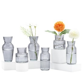 GARSHEON Small Vases for Flowers, Set of 3 Glass Vases for Centerpieces, Black Vases for Centerpieces, Mini Vases for Flowers, Small Flower Vases for Wedding, Table Decoration, Home