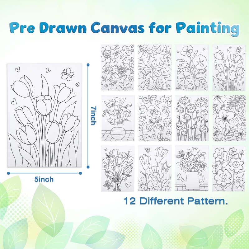 Louise Maelys 5x7 Inch Pre Drawn Canvas to Paint,12 Packs