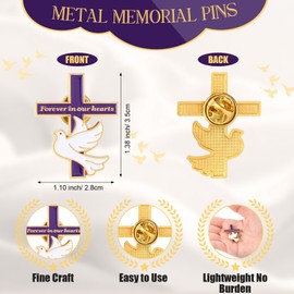 Misdary 100 Pack Metal Funeral Cross Pins Favor for Guests Memorial Forever in Our Hearts Dove Lapel Pin for Memorial Service Mourning (Purple)