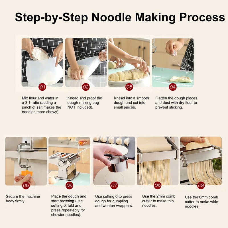 Enfmay Home Manual Dough Presser, Stainless Steel Noodle Maker Machine,