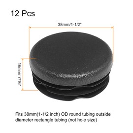 Litoexpe 12 tapones redondos de plástico de 1-1/2 pulgadas, tapones de extremo de tubo para muebles negros para protección deslizante para sillas de mesa y muebles, 38 mm