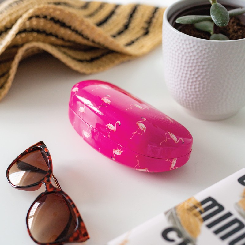 LAGO TERRA Pink Flamingo Print Hard Shell Sunglasses Case -
