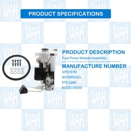 Wahparts Electric Fuel Pump Assembly Compatible With Toyota Camry 1997-2001 Avalon 1998-1999 Solara 1999-2001 Replace SP9157M 232210A030 767GE 9015950343 8332033030