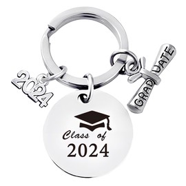 Joyan 1 x Graduation Keyring, Stainless Steel, Class of 2024 Graduation Gift, Inspirational Key Rings for Graduation, Congratulations Gift Ideas, Argent