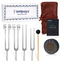Tuning Forks for Healing(128Hz, 136.1Hz, 256Hz, 384Hz), Weighted & Unweighted Tuning Forks Set with Vegan Leather Pouch & Hockey Puck Activator, Chakra Sound Therapy Instruments