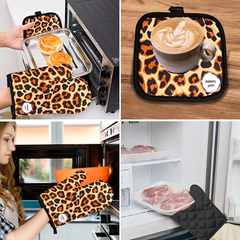 Oven Gloves Pot Holders, Heat Resistant Oven Mitts and Potholders