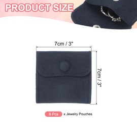 PATIKIL 3x3 Inch Jewelry Pouch, 8 Pcs Soft Velvet Pouches with Snap Button Portable Storage for Rings Necklace Bracelet Earring Watch, Dark Blue