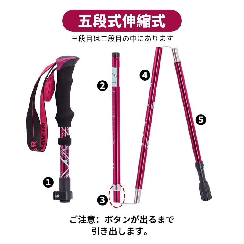 Glvaner トレッキングポール 2本セット 折りたたみ式 トレッキングステッキ クライミング 軽量A7075アルミ製 約278ｇ 5段伸縮式 ストック