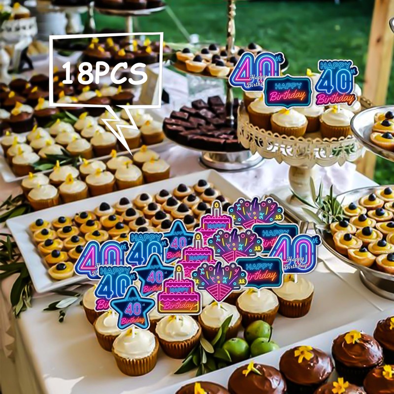 18pcs Blue Fluorescence Glitter Dessert Cupcake Topper Cheer to Let’s
