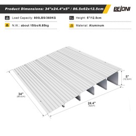 BEJONI Threshold Ramp, 5" Rise Adjustable Aluminum Entry Ramp for Wheelchairs, 800LBS Capacity, Portable Door Threshold Ramp for Home Doorways, Scooters, Power Chairs