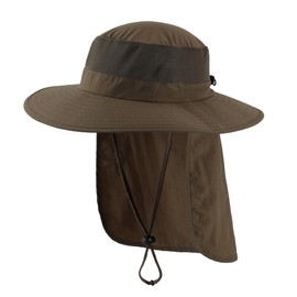 Connectyle Outdoor Unisex UPF 50+ Mesh Safari Hat, Wide Brim, Sun Protection, Farming Work Hat, UV Protection Hat, olive brown