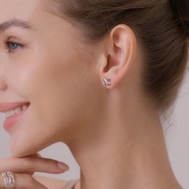 MINDDHA 14K White Gold Plated 925 Sterling Silver Posts Stud Earrings for Women | Cartilage Helix Piercing | Butterfly Earring | 7.6mm x 8.3mm, 18K White Gold Plated, No Gemstone