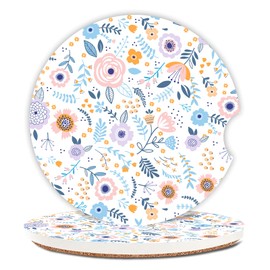 Pink Flowers Car Coasters for Drinks Absorbent,2 Pack Cup Holders,2.56" Ceramic Stone & Non-Scratch Cork Base Coasters,Auto Accessories for Women & Men.