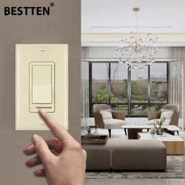 BESTTEN 2 Pack Almond Dimmer Wall Light Switch, Compatible with Dimmable LED, CFL, Incandescent and Halogen Bulb, Single Pole or 3-Way Dimmer Switches, 120VAC, Decorator Wall Plate Included