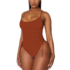 Viottiset Women's Ruched Drawstring One Piece Swimsuit Tummy Control Bathing Suit Burnt Orange X-Large