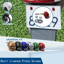 Bashineng Skull License Plate Screws Decoration 4 Pcs/Set Universal Car Truck Motorcycle License Plate Frames Bolts Fasteners Trim Replacement Kit (Red)