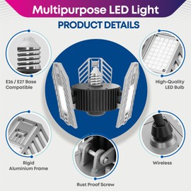 Bell+Howell TRIBURST Aluminum LED Socket Ceiling Lights 60W 4000 LM 6500 K – LED Shop Lights with 3 Deformable Panels, Ultra Bright Ceiling Light for Indoor, Bedroom, Living Room, Garage E26 / E27