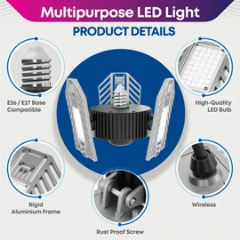 Bell+Howell TRIBURST Aluminum LED Socket Ceiling Lights 60W 4000 LM 6500 K – LED Shop Lights with 3 Deformable Panels, Ultra Bright Ceiling Light for Indoor, Bedroom, Living Room, Garage E26 / E27