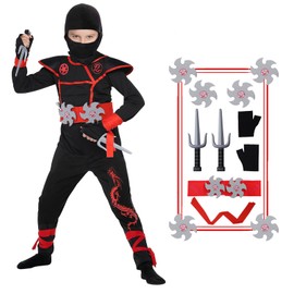 Twister.CK Ninja Costume for Boys, Deluxe Ninja Costume with Ninja Foam Accessories for Kids Dress Up Party (L)