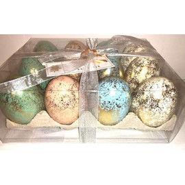 Bella Lux GOLD FOILED SPECKLED EASTER EGGS. BLUE, CORAL, AQUA & WHITE.  BOX 12. 3" X 2"