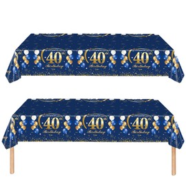 Navy Blue Gold 40th Table Cloth, Happy Birthday Tablecloth for Him & Her, 137*274cm Plastic Tablecloths, 40th Birthday Decorations
