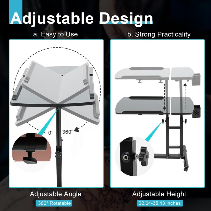 Salon Tray on Wheels, Tattoo Tray Salon Trolley, Adjustable Height