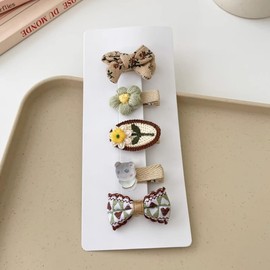 MINGTIANGH Hair Clips, Set of 5, Ribbon, Flowers, Hair Ornament, Bangs Clip, Cute, Fashionable, Hair Accessory, Hairpins, Girls, Gourmet (Green Flower)