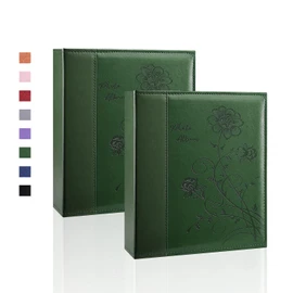 Artmag Photo Album 5x7 Photos, 2 Packs Clear Pages Leather Cover Slide in Album Book Each Holds 100 5x7 Photos Picture Book for Artwork Postcards Family Wedding Anniversary (Dark Green)