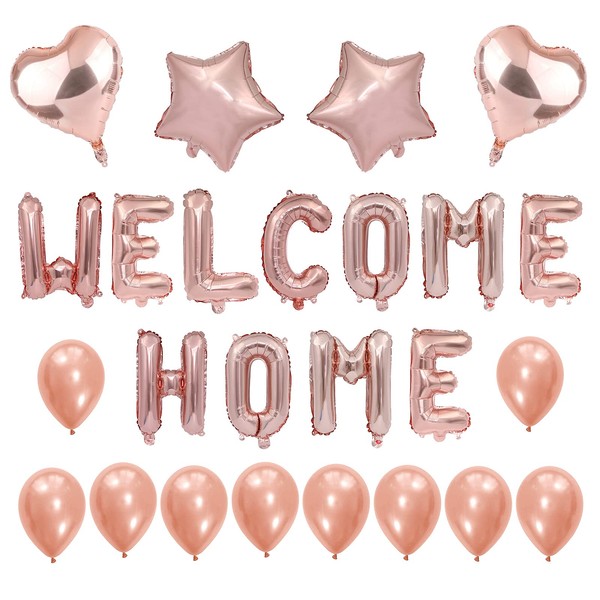 Baby Birth Balloons, 25 Pieces Rose Gold Welcome Birth Girl Welcome Home Decorations for Relatives, Friends, Students, Soldiers