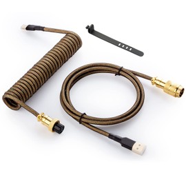 GUNMJO Starlight Coiled USB C Cable for Gaming Keyboard, Double-Sleeved Mechanical Keyboard Cable with Detachable Metal Aviator, 1.5M USB-C to USB-A, Black Color with Gold Aviator Connector