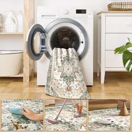 Roseek Area Rugs 4x6, Washable Rugs for Living Room, Non-Slip Rug, Boho Medallion Rug, Distressed Carpet, Low Pile Boho Rugs for Bedroom Dining Room