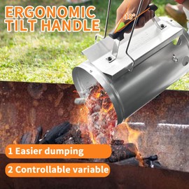 Joyagrill Charcoal Starter Holder with Electroplated Handle Durable Charcoal Chimney Starter Large Capacity fire Starter Charcoal Oven Ergonomic Tilted Handle – Outdoor Grilling & Camping, Sliver