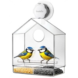 CoziBird Window Bird Feeder with Ultra Strong Suction Cup - Large Clear Acrylic Weatherproof Birdhouse (Heavy Duty Suction Grip)
