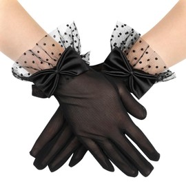 Styquenzer Women Lace Gloves, Tea Party Gloves, Short Black Gloves for Sun Protection Wedding Party Accessories(Black)