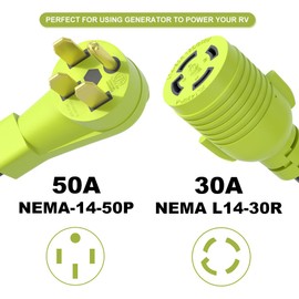 4 Prong 50 amp to 30 amp Generator Adapter,NEMA 14-50P Male to L14-30R Famale,Generator Transfer Switch Adapter Cord,ETL Listed(1FT)
