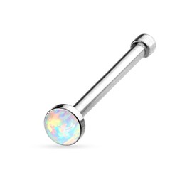 PiercedOff 316L Surgical Steel Nose Bone Stud with Flat White Synthetic Opal Head - Thickness 20GA (0.8mm) / Length 6mm / Head Size 2.5mm