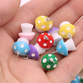 ARTISAMILY - 24 colgantes de hongos de resina, colgantes de hongos, colgantes de 6 colores, bonitos colgantes, para manualidades, bolsas, pulseras, bisutería, 12 x 17 mm, Metal no precioso., No es una