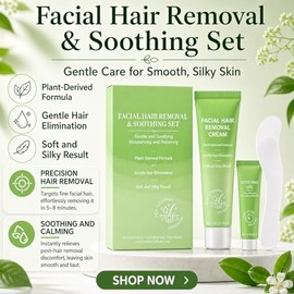 Facial Hair Removal Cream for Women - (Contains Soothing Gel) Kit Gentle & Painless Hair Remover for Upper Lip Chin & Sideburns, 5-8Minute Quick Depil