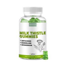 Milk Thistle Gummy Bears for Liver Detoxification with Artichoke, Dandelion and Desmodium - High Dose with 80% Silymarin - Vegan Milk Thistle Gummies - Apple Flavour - 60 Units