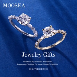 MOOSEA 1.5ct Round Moissanite Engagement Rings for Women, D Color VVS1 Clarity Lab Created Rings 14K Yellow Gold Vermeil Moissanite Promise Rings for Her Anniversary Jewelry Gift