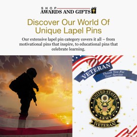 SHOP AWARDS AND GIFTS United States US Army Veteran Lapel Pin, Retirement and Service, Military Gifts, 1-1/8 inch, 12 Pack