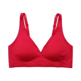 Hedy & Vivian Women's Wireless Seamless Bra Full Coverage Deep V Bralettes 5 Colors Softly Padded Comfort Bra B006 (Red, S (Fit for 32/70ABC))