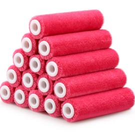 Leumoi 24 Pcs 4 Inch Mohair Paint Roller Covers 3/16" mini Shedding Resistant Small Painting Rollers Fits All Flat Surface Kitchen Cabinets, Doors, Tables, Works with All Paints and Stain (Pink)