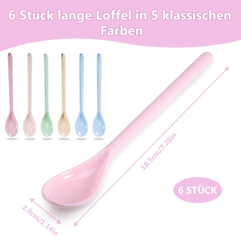 Plastic Spoons, Pack of 6 Colour Plastic Spoons, Long Egg