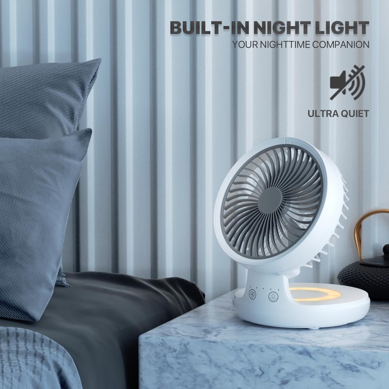 mollie 8-Inch Small Rechargeable USB Desk Fan Battery Operated with